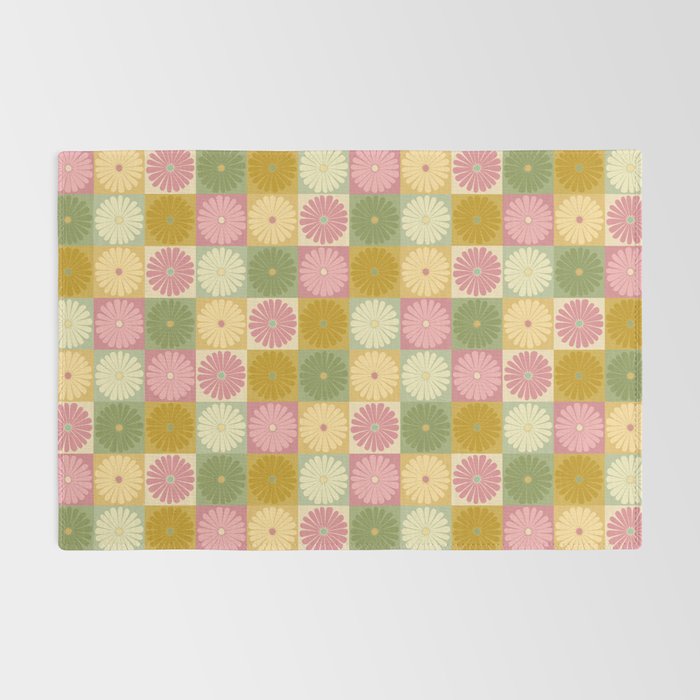 Retro Flowers Check Pattern XVII Rug Gallery Image 2
