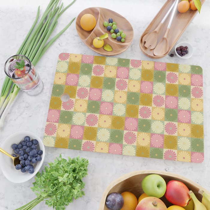 Retro Flowers Check Pattern XVII Cutting Board Gallery Image 2
