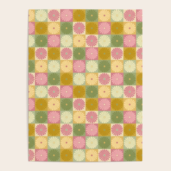 Retro Flowers Check Pattern XVII Poster Gallery Image 4
