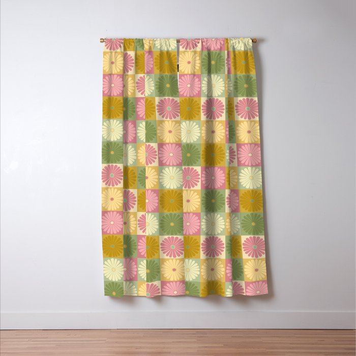 Retro Flowers Check Pattern XVII Window Curtain Gallery Image 3