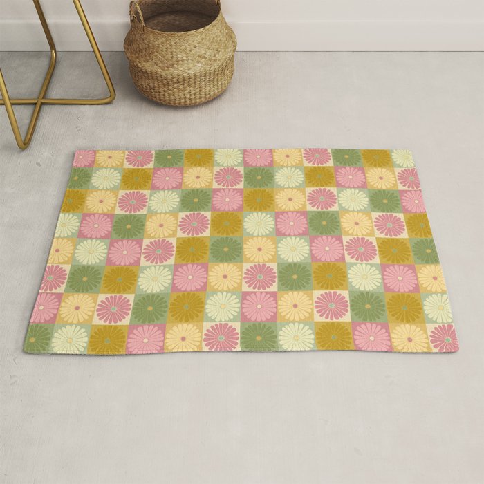 Retro Flowers Check Pattern XVII Rug Gallery Image 1