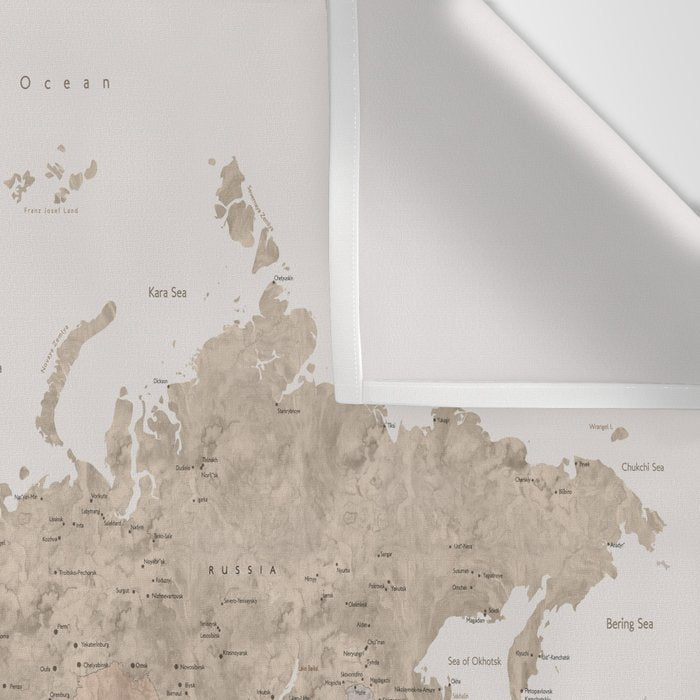 World map with cities in brown and light gray Wall Tapestry Gallery Image 3
