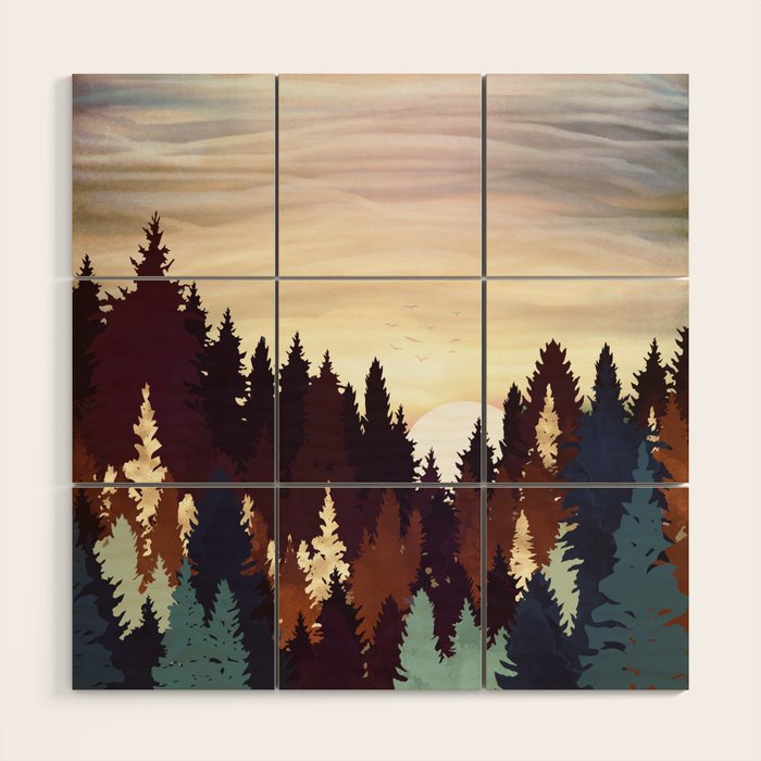 Autumn Forest Sunset Wood Wall Art Gallery Image 1