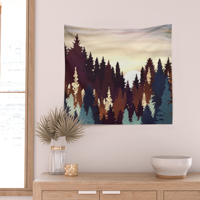Autumn Forest Sunset Wall Tapestry Gallery Image 2