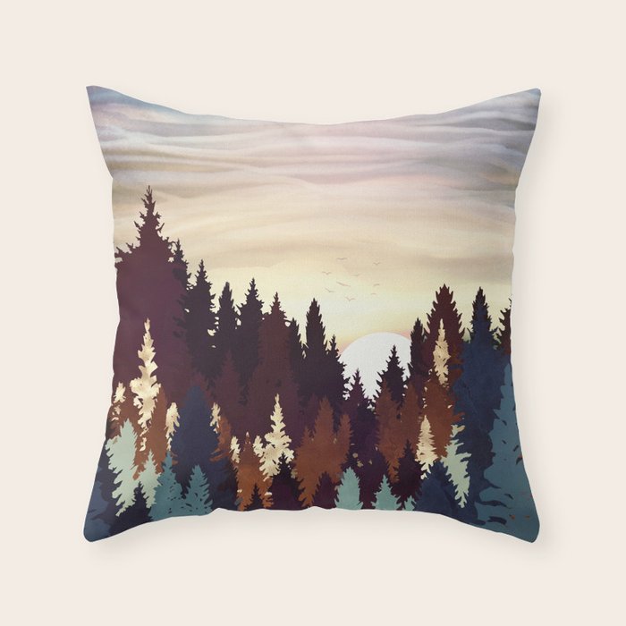 Autumn Forest Sunset Throw Pillow Gallery Image 1