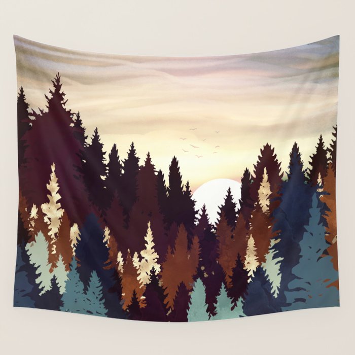 Autumn Forest Sunset Wall Tapestry Gallery Image 1