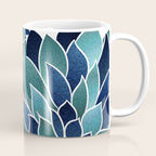 Festive, Floral Prints, Navy Blue and Teal on White Coffee Mug Gallery Image 1