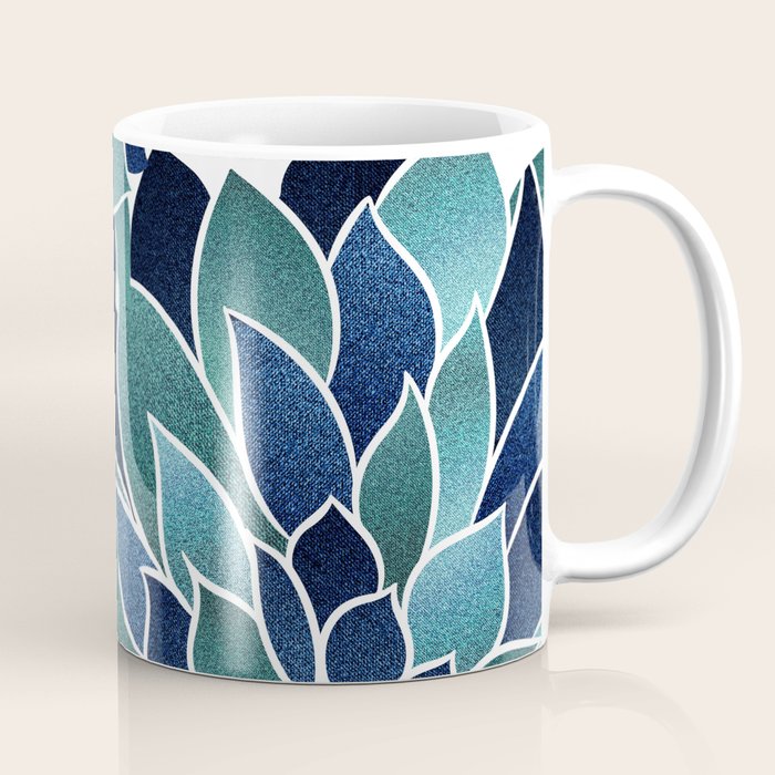 Festive, Floral Prints, Navy Blue and Teal on White Coffee Mug Gallery Image 1