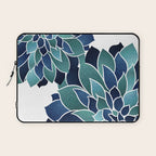 Festive, Floral Prints, Navy Blue and Teal on White Laptop Sleeve Gallery Image 1