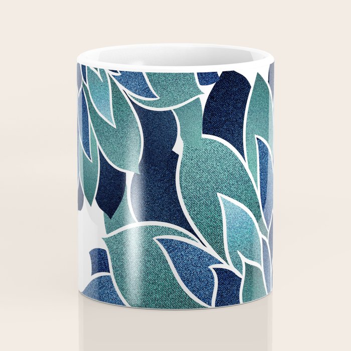 Festive, Floral Prints, Navy Blue and Teal on White Coffee Mug Gallery Image 4