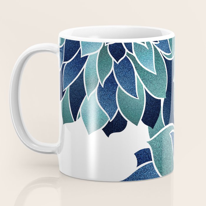 Festive, Floral Prints, Navy Blue and Teal on White Coffee Mug Gallery Image 3