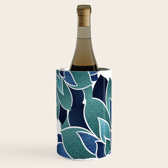 Festive, Floral Prints, Navy Blue and Teal on White Wine Chiller Gallery Image 1