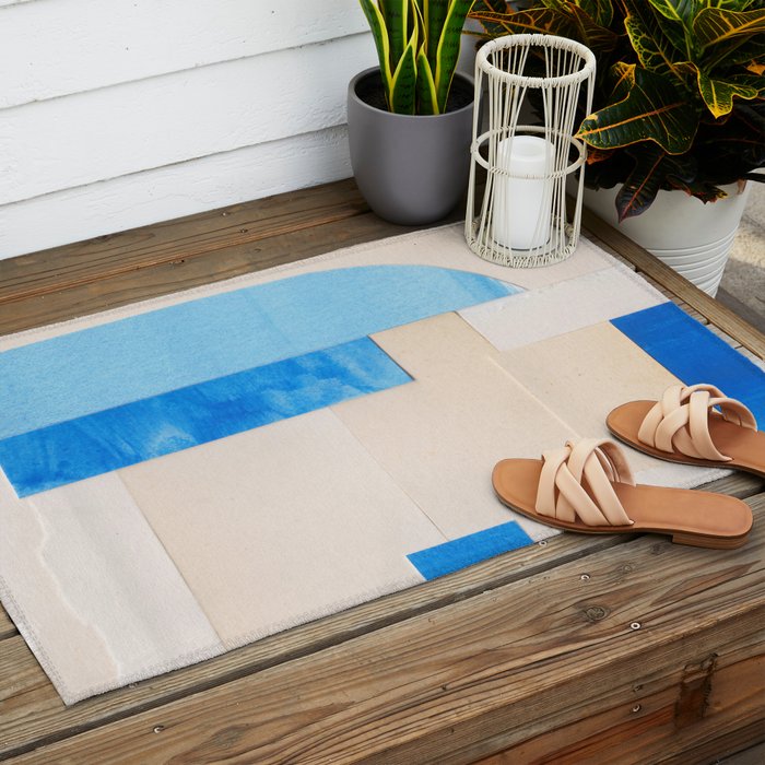 Blue Abstract Collage #2 Outdoor Rug Gallery Image 2