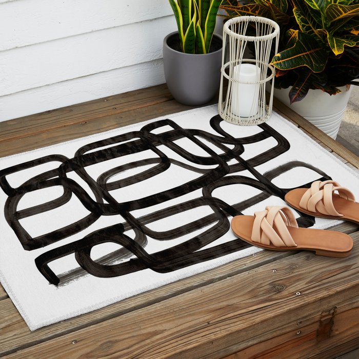 'Writing On The Wall' Mid Century Modern Fun Abstract Shapes  Outdoor Rug Gallery Image 2