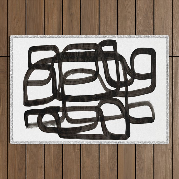 'Writing On The Wall' Mid Century Modern Fun Abstract Shapes  Outdoor Rug Gallery Image 1
