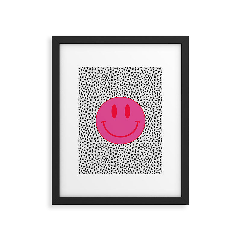 Cute Pink and Red Smiley Face on Black and White Background Framed Art Print Gallery Image 6