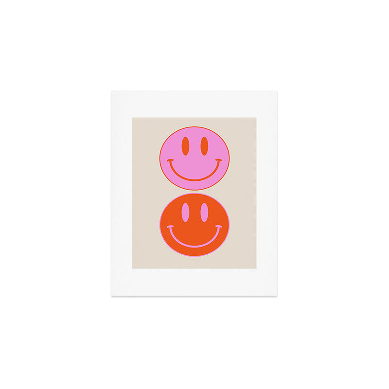 Keep Smiling! - Large Pink and Beige Smiley Face Pattern Art Print Gallery Image 1
