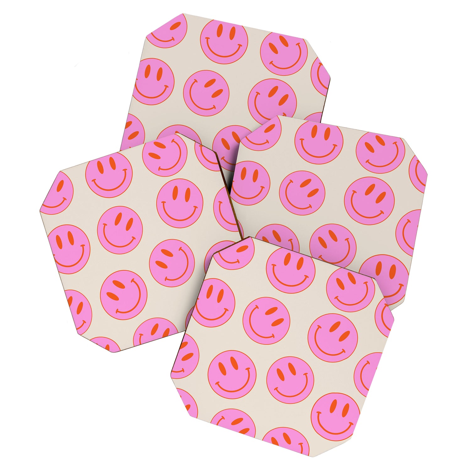 Keep Smiling! - Large Pink and Beige Smiley Face Pattern Coaster Gallery Image 1