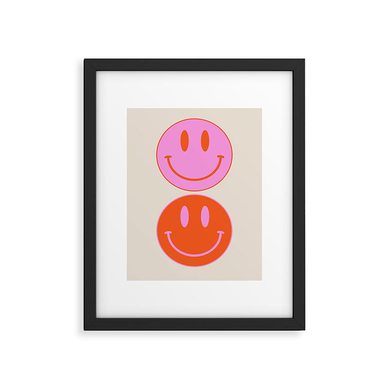 Keep Smiling! - Large Pink and Beige Smiley Face Pattern Framed Art Print Gallery Image 6