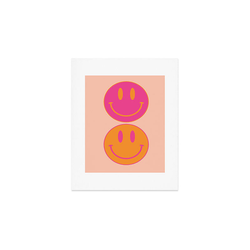 Retro Groovy Smiley Face Poster - Pink and Orange 90s Vibes Art Print Gallery Image 1
