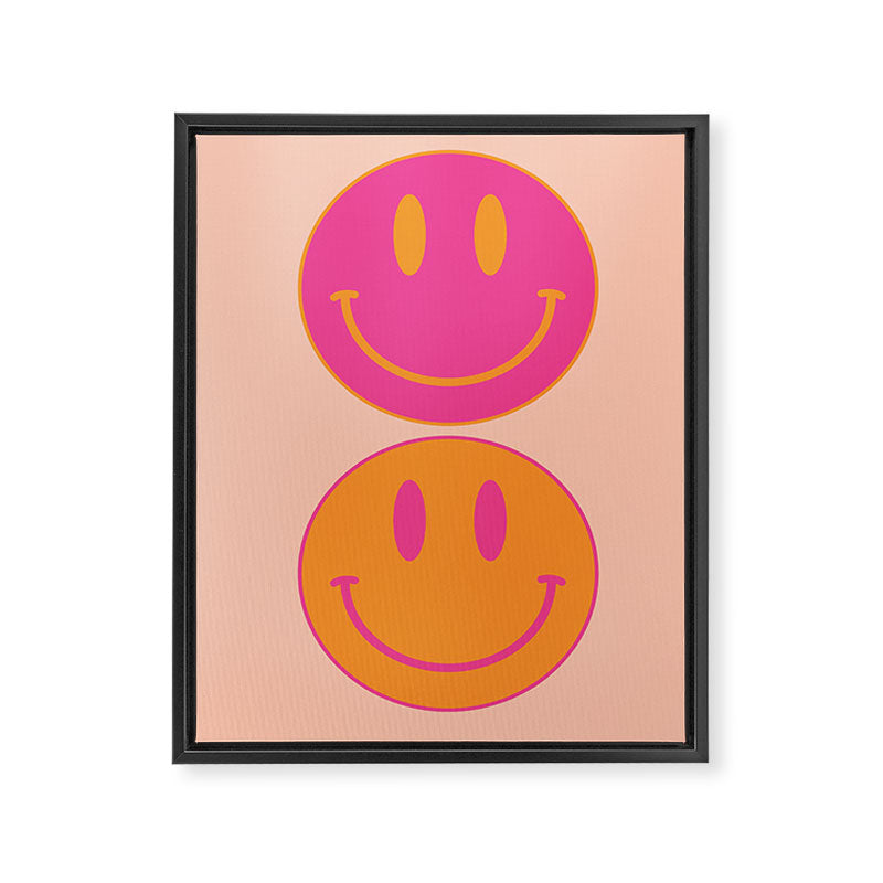 Retro Groovy Smiley Face Poster - Pink and Orange 90s Vibes Framed Canvas Print Gallery Image 8