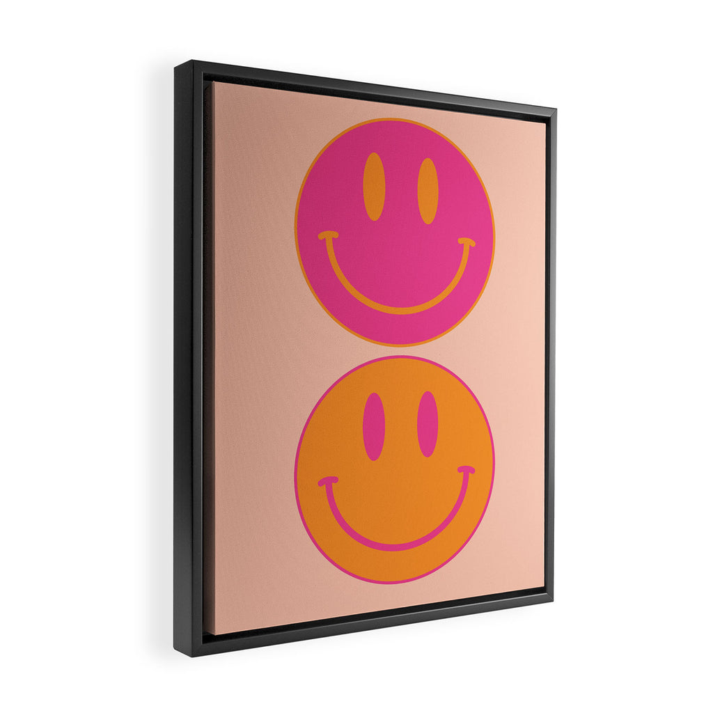 Retro Groovy Smiley Face Poster - Pink and Orange 90s Vibes Framed Canvas Print Gallery Image 2