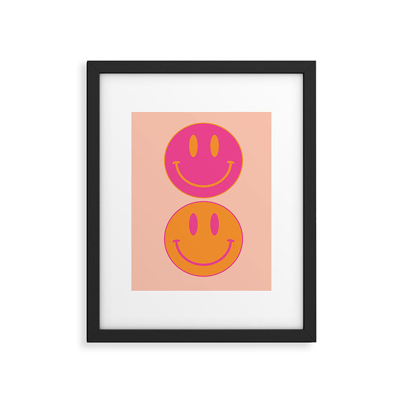 Retro Groovy Smiley Face Poster - Pink and Orange 90s Vibes Framed Art Print Gallery Image 4