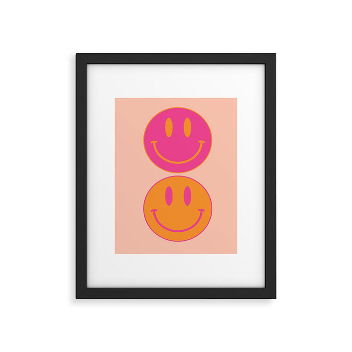 Retro Groovy Smiley Face Poster - Pink and Orange 90s Vibes Framed Art Print Gallery Image 1