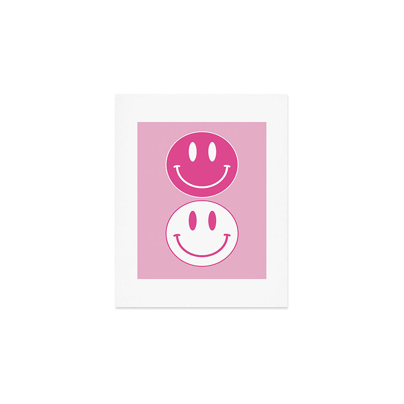 Large Pink and White Smiley Face - Preppy Aesthetic Decor Art Print Gallery Image 1