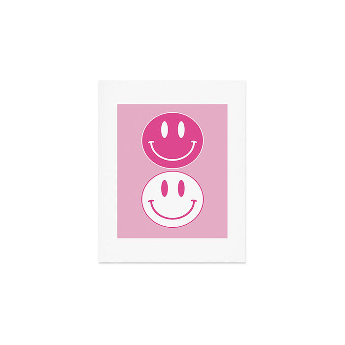 Large Pink and White Smiley Face - Preppy Aesthetic Decor Art Print Gallery Image 1