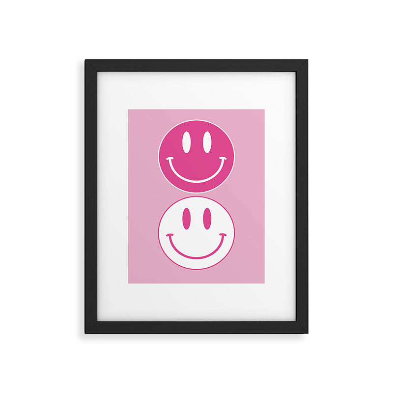 Large Pink and White Smiley Face - Preppy Aesthetic Decor Framed Art Print Gallery Image 6
