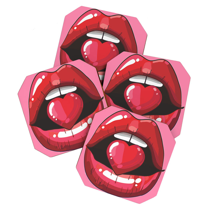 Red Lips with Heart Coaster Gallery Image 1