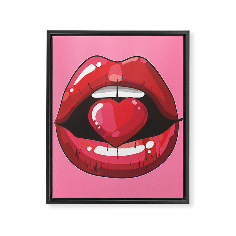 Red Lips with Heart Framed Canvas Print Gallery Image 6