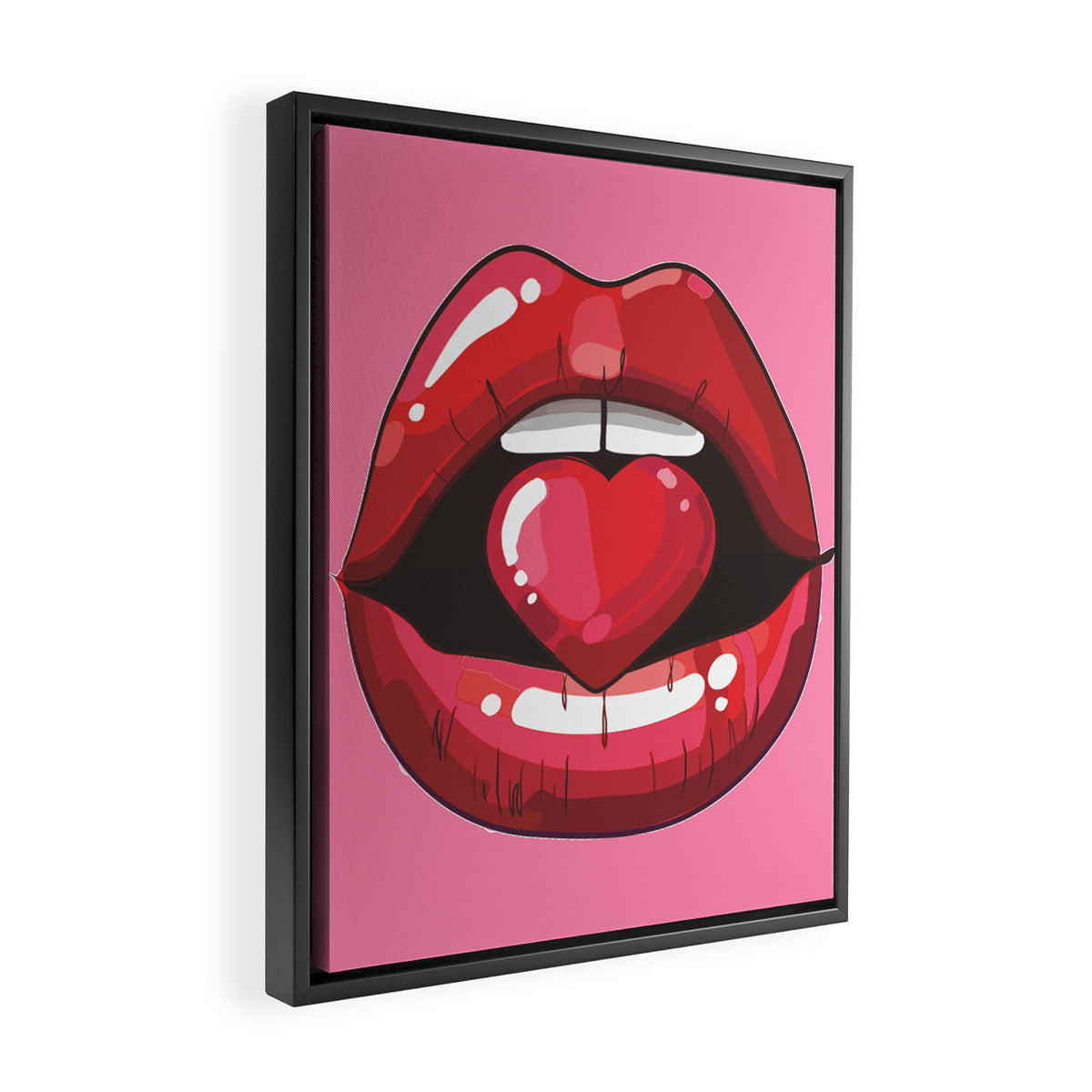 Red Lips with Heart Framed Canvas Print Gallery Image 2