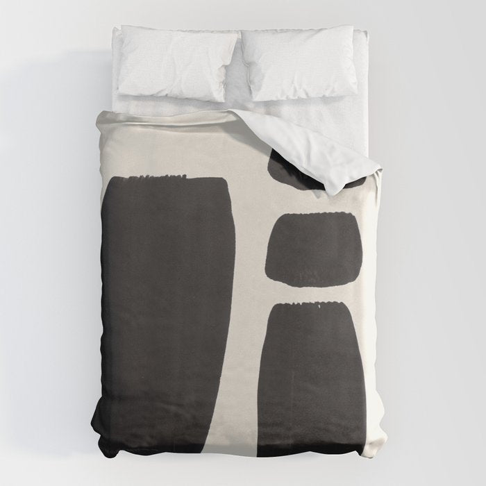 Mid Century Modern Minimalist Abstract Art Brush Strokes Black & White Ink Art Square Shapes Duvet Cover Gallery Image 6