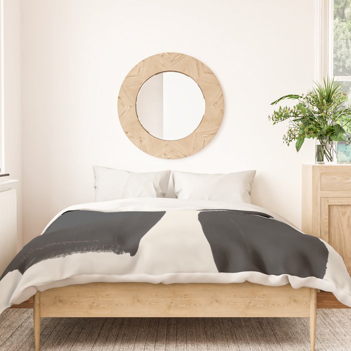Mid Century Modern Minimalist Abstract Art Brush Strokes Black & White Ink Art Square Shapes Duvet Cover Gallery Image 3