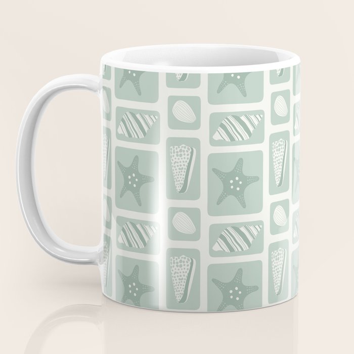 Retro marine sea shell art pattern Coffee Mug Gallery Image 3