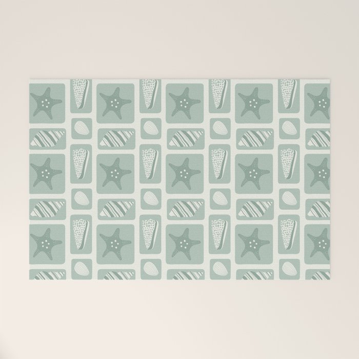 Retro marine sea shell art pattern Welcome Mat Gallery Image 1