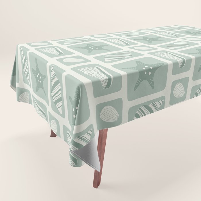 Retro marine sea shell art pattern Tablecloth Gallery Image 1