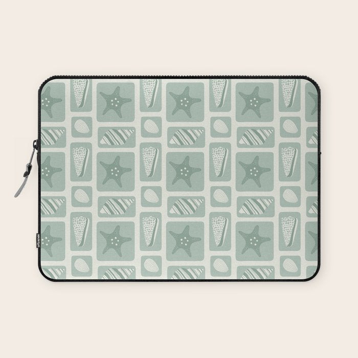 Retro marine sea shell art pattern Laptop Sleeve Gallery Image 1