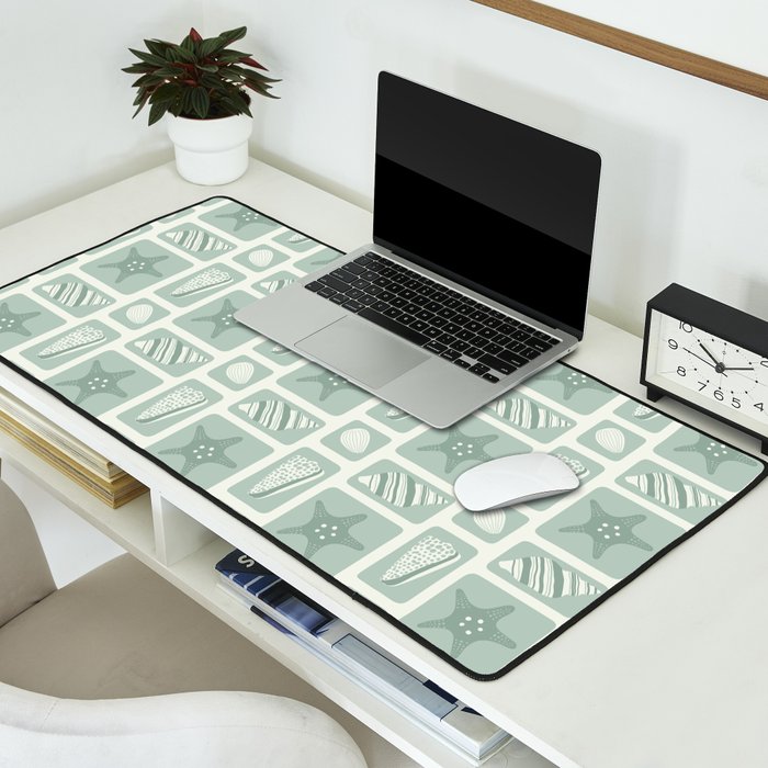 Retro marine sea shell art pattern Desk Mat Gallery Image 2