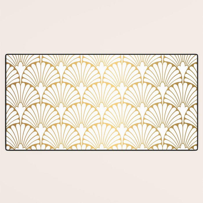 Elegant Art Deco Gold & White Fan Pattern Desk Mat Gallery Image 3