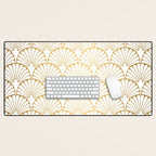 Elegant Art Deco Gold & White Fan Pattern Desk Mat Gallery Image 1