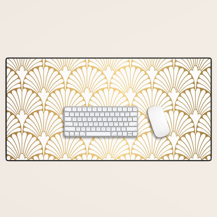 Elegant Art Deco Gold & White Fan Pattern Desk Mat Gallery Image 1