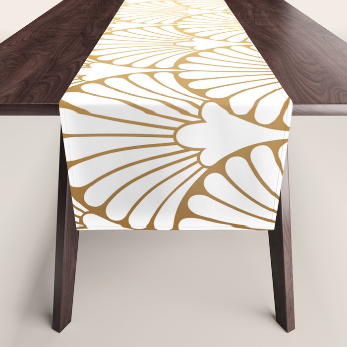Elegant Art Deco Gold & White Fan Pattern Table Runner Gallery Image 1