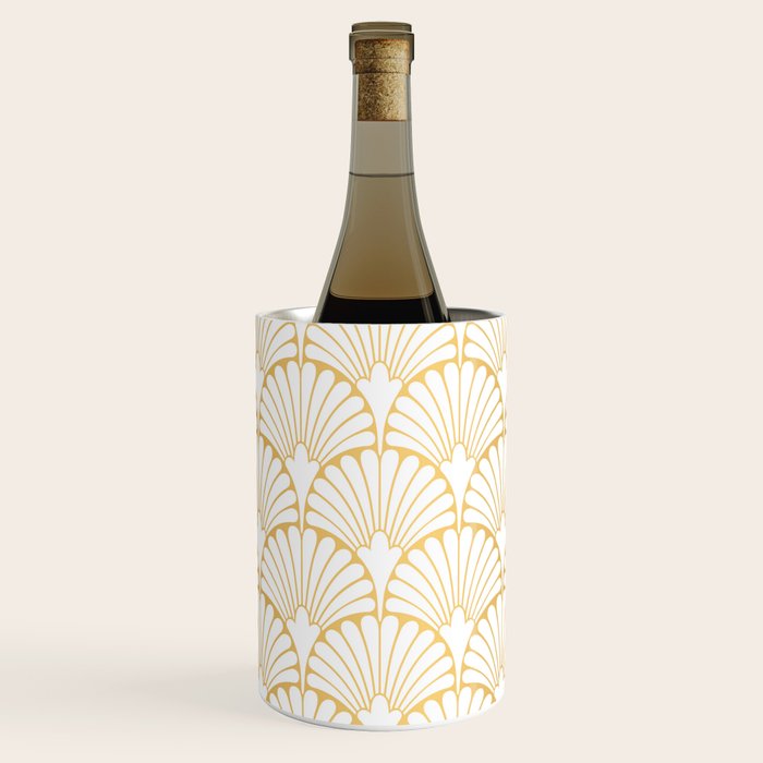 Elegant Art Deco Gold & White Fan Pattern Wine Chiller Gallery Image 1