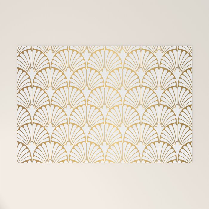 Elegant Art Deco Gold & White Fan Pattern Welcome Mat Gallery Image 1
