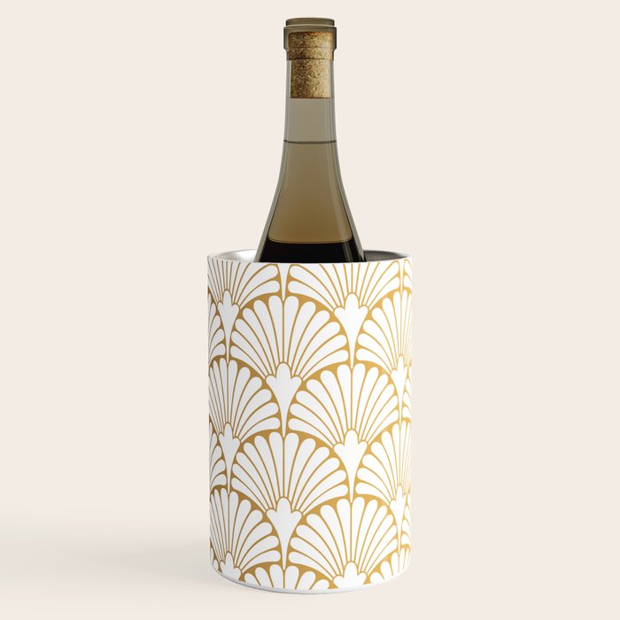 Elegant Art Deco Gold & White Fan Pattern Wine Chiller Gallery Image 2