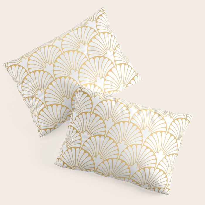 Elegant Art Deco Gold & White Fan Pattern Pillow Sham Gallery Image 1