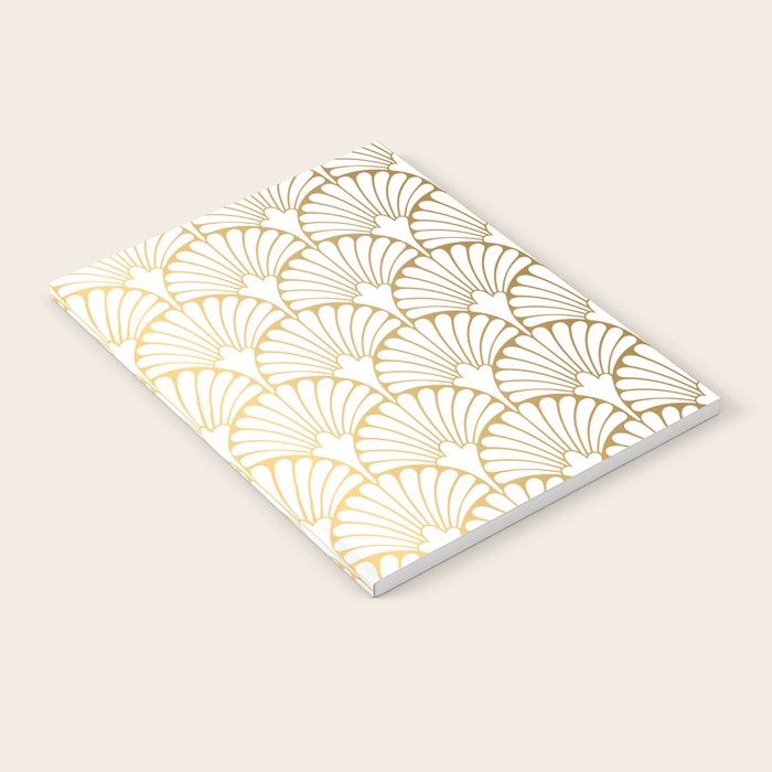 Elegant Art Deco Gold & White Fan Pattern Notebook Gallery Image 1